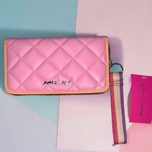 New Betsey Johnson pink quilted wallet wristlet bag